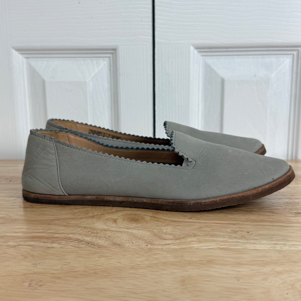 UGG Wrin Scalloped Leather Loafers Size 6 Grey Minimalist Flats‎ 1018363